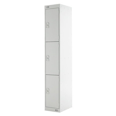 RS PRO 3 Door Steel Grey Industrial Locker, 1800 mm x 300 mm x 450mm