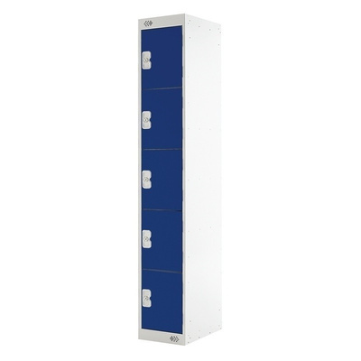 RS PRO 5 Door Steel Blue Storage Locker, 1800 mm x 300 mm x 450mm