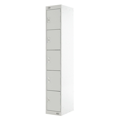 RS PRO 5 Door Steel Light Grey Storage Locker, 1800 mm x 300 mm x 450mm