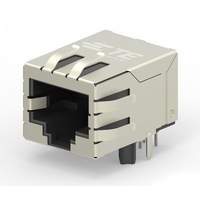 TE Connectivity 2031994 Series Female RJ45 Connector, PCB Mount, Cat6, Nickel Plated Brass Shield
