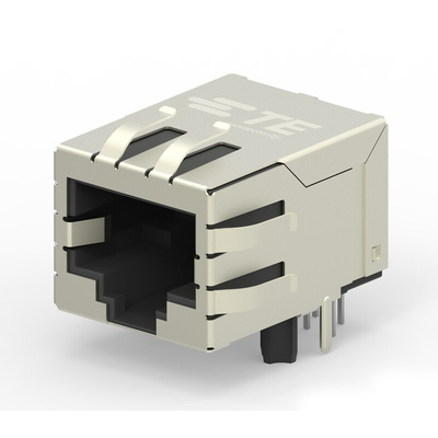 TE Connectivity 2031994 Series Female RJ45 Connector, PCB Mount, Cat6, Nickel Plated Brass Shield