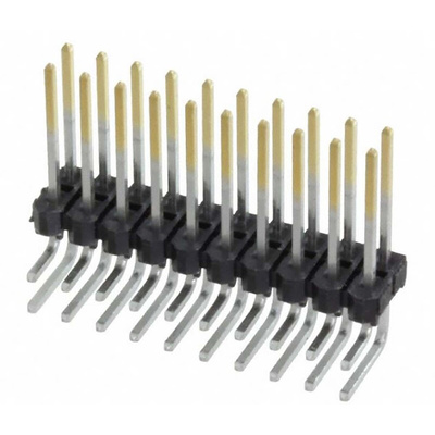 Samtec MTSW Series Right Angle Pin Header, 20 Contact(s), 2.54mm Pitch, 2 Row(s), Unshrouded
