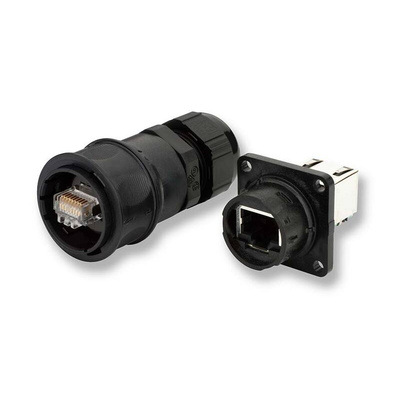 Amphenol Socapex RJF544 Series Female RJ45 Connector, Panel Mount, Cat5e