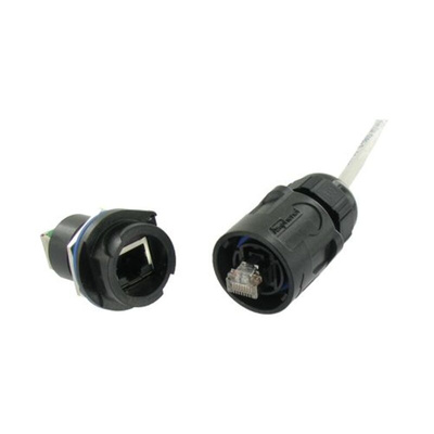 Amphenol Socapex Male Ethernet Connector, Jam Nut, Cat6