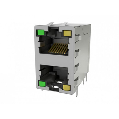 Amphenol Communications Solutions RJE30 Series Female Ethernet Connector, Through Hole, Cat3, Nickel Plated Copper