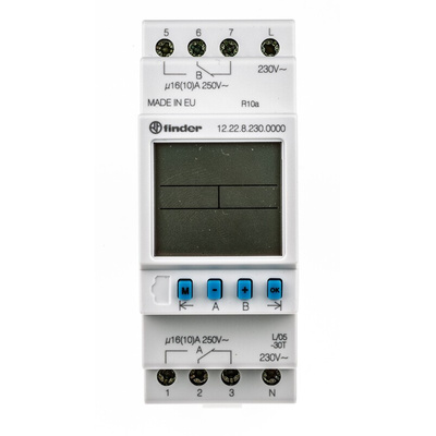 Finder Digital DIN Rail Time Switch 230 V ac, 2-Channel