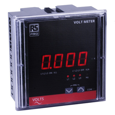 RS PRO Digital Voltmeter, Digital Display 4-Digits Class 1.0, 90 x 90 x 55 mm