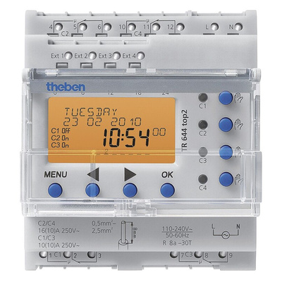 Theben Digital DIN Rail Time Switch 110 → 240 V ac, 4-Channel