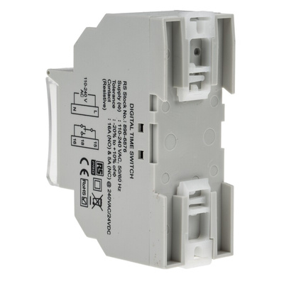 RS PRO DIN Rail Time Switch 110 → 240 V ac, 1-Channel