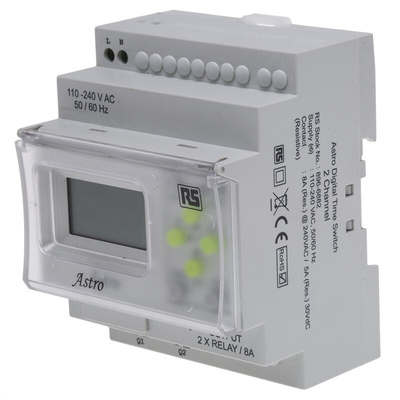 RS PRO Digital DIN Rail Time Switch 110 → 240 V ac, 2-Channel