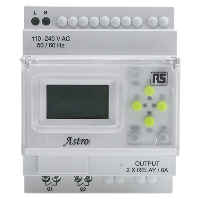 RS PRO Digital DIN Rail Time Switch 110 → 240 V ac, 2-Channel