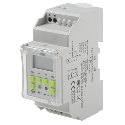 RS PRO Digital DIN Rail Time Switch 110 → 240 V ac, 1-Channel