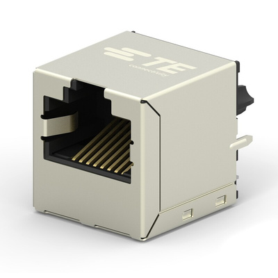 TE Connectivity 2301995 Series Female RJ45 Connector, PCB Mount, Cat6, Nickel Plated Brass Shield