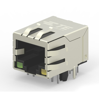 TE Connectivity 1-2301994 Series Female RJ45 Connector, PCB Mount, Cat6, Nickel Plated Brass Shield
