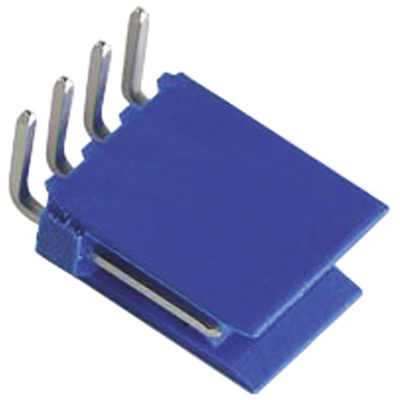 TE Connectivity AMPMODU HE14 Series Right Angle Through Hole PCB Header, 4 Contact(s), 2.54mm Pitch, 1 Row(s), Shrouded