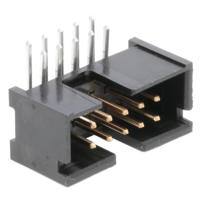 TE Connectivity AMP-LATCH Series Right Angle Through Hole PCB Header, 10 Contact(s), 2.54mm Pitch, 2 Row(s), Shrouded