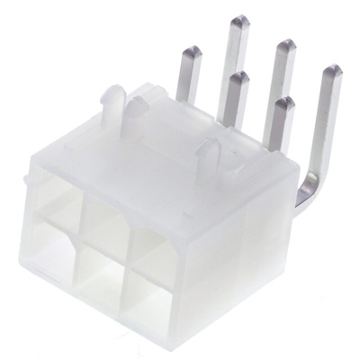Molex Mini-Fit Jr. Series Right Angle Through Hole PCB Header, 6 Contact(s), 4.2mm Pitch, 2 Row(s), Shrouded
