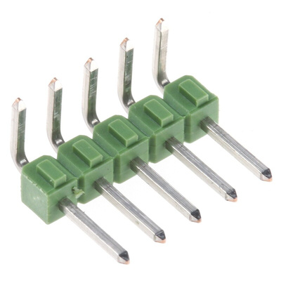 TE Connectivity AMPMODU MOD II Series Right Angle Through Hole Pin Header, 5 Contact(s), 2.54mm Pitch, 1 Row(s),