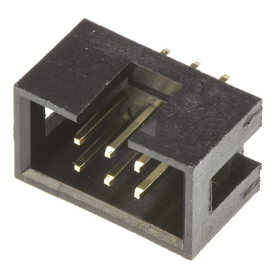 Amphenol T821 Series Straight Through Hole PCB Header, 6 Contact(s), 2.54mm Pitch, 2 Row(s), Shrouded