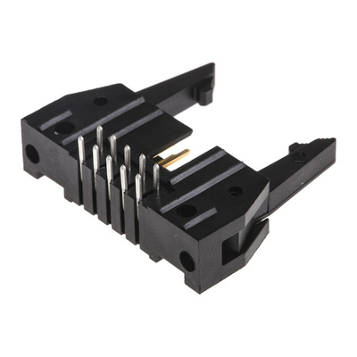 TE Connectivity AMP-LATCH Series Right Angle Through Hole PCB Header, 10 Contact(s), 2.54mm Pitch, 2 Row(s), Shrouded