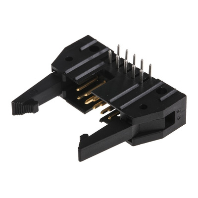 TE Connectivity AMP-LATCH Series Right Angle Through Hole PCB Header, 10 Contact(s), 2.54mm Pitch, 2 Row(s), Shrouded