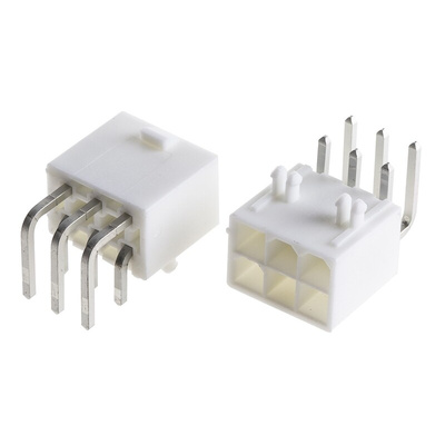 Molex Mini-Fit Jr. Series Right Angle Through Hole PCB Header, 6 Contact(s), 4.2mm Pitch, 2 Row(s), Shrouded