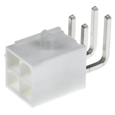 Molex Mini-Fit Jr. Series Right Angle Through Hole PCB Header, 4 Contact(s), 4.2mm Pitch, 2 Row(s), Shrouded
