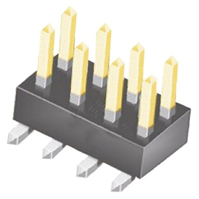 Samtec TSM Series Straight Surface Mount Pin Header, 8 Contact(s), 2.54mm Pitch, 2 Row(s), Unshrouded