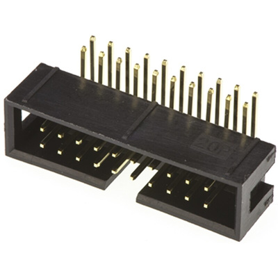 Amphenol ICC T821 Series Right Angle Through Hole PCB Header, 20 Contact(s), 2.54mm Pitch, 2 Row(s), Shrouded