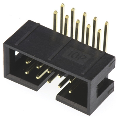 Amphenol T821 Series Right Angle Through Hole PCB Header, 10 Contact(s), 2.54mm Pitch, 2 Row(s), Shrouded