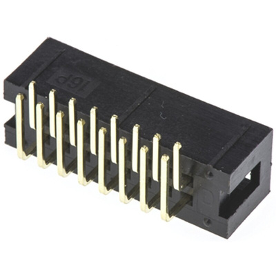Amphenol T821 Series Right Angle Through Hole PCB Header, 16 Contact(s), 2.54mm Pitch, 2 Row(s), Shrouded