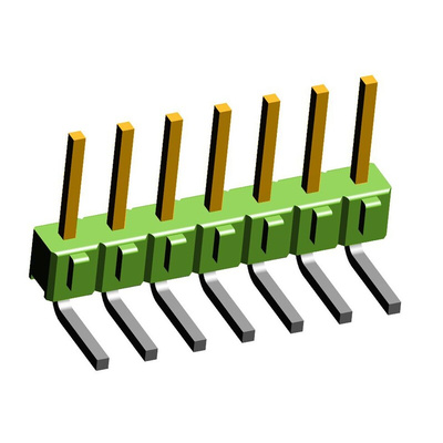 TE Connectivity AMPMODU MOD II Series Right Angle Through Hole Pin Header, 7 Contact(s), 2.54mm Pitch, 1 Row(s),