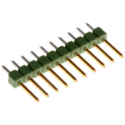 TE Connectivity AMPMODU MOD II Series Straight Through Hole Pin Header, 10 Contact(s), 2.54mm Pitch, 1 Row(s),