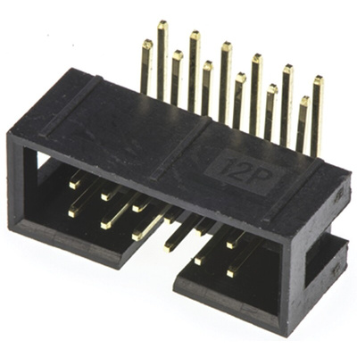 Amphenol T821 Series Right Angle Through Hole PCB Header, 12 Contact(s), 2.54mm Pitch, 2 Row(s), Shrouded