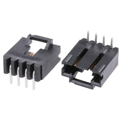 TE Connectivity AMPMODU MTE Series Right Angle Through Hole PCB Header, 4 Contact(s), 2.54mm Pitch, 1 Row(s), Shrouded