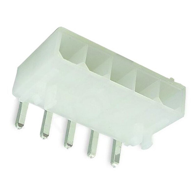 Molex Mini-Fit Jr. Series Right Angle Through Hole PCB Header, 5 Contact(s), 4.2mm Pitch, 1 Row(s), Shrouded