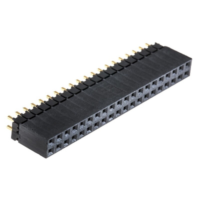 Samtec Straight Through Hole Mount PCB Socket, 40-Contact, 2-Row, 2.54mm Pitch, Solder Termination