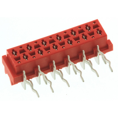TE Connectivity Micro-MaTch Series Right Angle Through Hole Mount PCB Socket, 12-Contact, 2-Row, 2.54mm Pitch, Solder