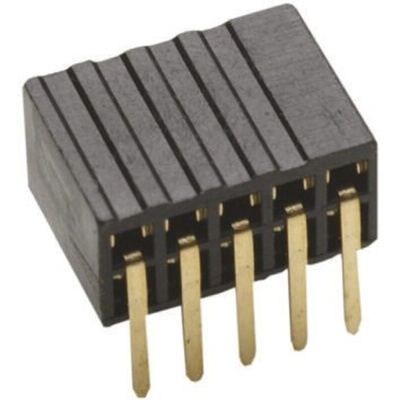 HARWIN Right Angle Through Hole Mount PCB Socket, 10-Contact, 2-Row, 1.27mm Pitch, Solder Termination