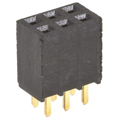 Samtec SSQ Series Straight Through Hole Mount PCB Socket, 6-Contact, 2-Row, 2.54mm Pitch, Solder Termination
