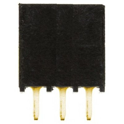 Samtec SSQ Series Straight Through Hole Mount PCB Socket, 3-Contact, 1-Row, 2.54mm Pitch, Solder Termination