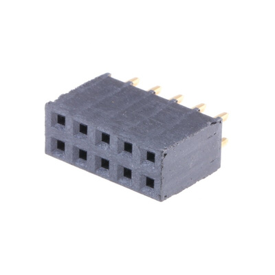 Samtec SSQ Series Straight Through Hole Mount PCB Socket, 10-Contact, 2-Row, 2.54mm Pitch, Solder Termination