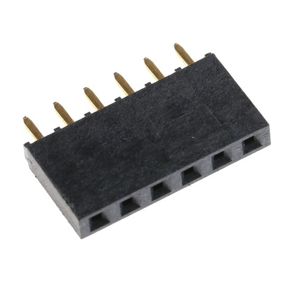 Samtec SSQ Series Straight Through Hole Mount PCB Socket, 6-Contact, 1-Row, 2.54mm Pitch, Solder Termination