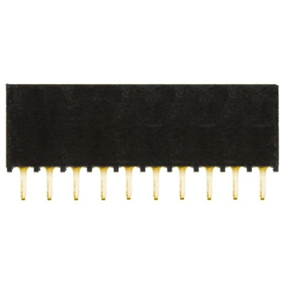 Samtec SSQ Series Straight Through Hole Mount PCB Socket, 10-Contact, 1-Row, 2.54mm Pitch, Solder Termination