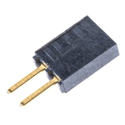 Samtec SSW Series Straight Through Hole Mount PCB Socket, 2-Contact, 1-Row, 2.54mm Pitch, Solder Termination