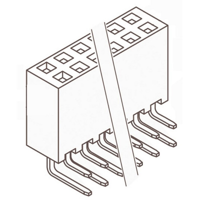 Samtec SSW Series Right Angle Through Hole Mount PCB Socket, 6-Contact, 2-Row, 2.54mm Pitch, Solder Termination
