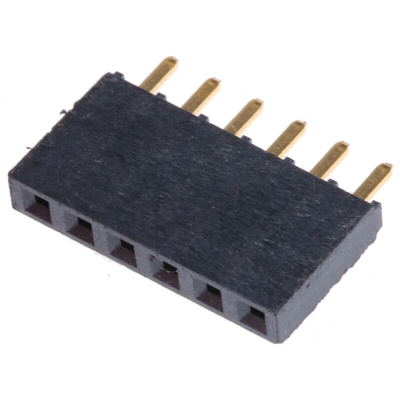 Samtec SSW Series Straight Through Hole Mount PCB Socket, 6-Contact, 1-Row, 2.54mm Pitch, Solder Termination