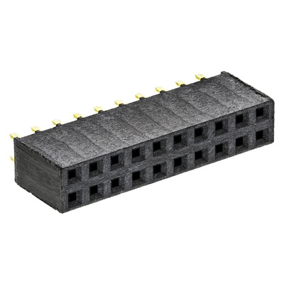 Samtec SSW Series Straight Through Hole Mount PCB Socket, 20-Contact, 2-Row, 2.54mm Pitch, Solder Termination