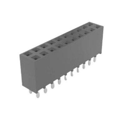 Samtec SSW Series Straight Through Hole Mount PCB Socket, 20-Contact, 2-Row, 2.54mm Pitch, Solder Termination