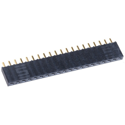 Samtec SSW Series Straight Through Hole Mount PCB Socket, 20-Contact, 1-Row, 2.54mm Pitch, Solder Termination